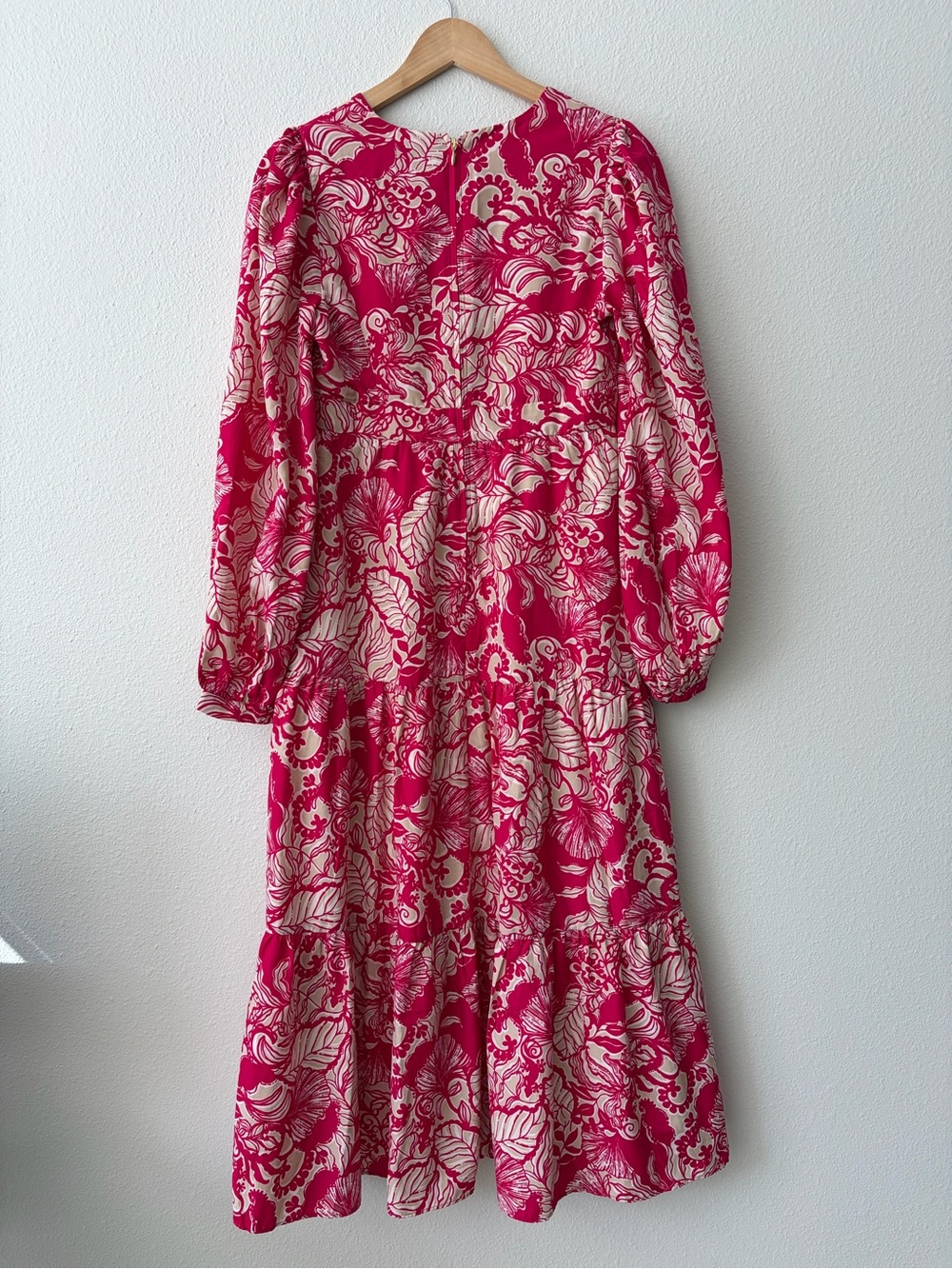 Women's Floral Long Sleeve Midi Dress - Pink/Cream